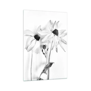 Cuadro sobre vidrio - Impresiones sobre Vidrio - Flores en blanco y negro con una composición sutil. - 70x100cm - Nadie quiere estar solo - Decoración de pared moderna para salón y dormitorio ARTTOR