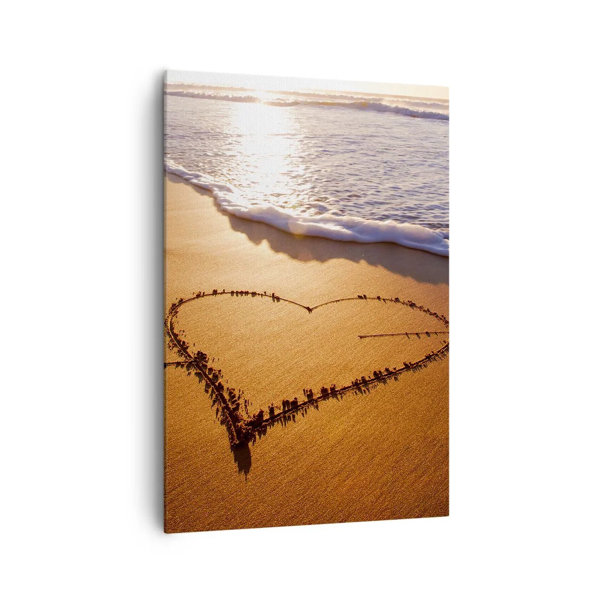 Cuadro sobre lienzo - Impresión de Imagen - Un corazón hecho de arena en la playa durante el atardecer. - 70x100cm - Una confesión de vacaciones - Decoración de pared moderna para salón y dormitorio ARTTOR