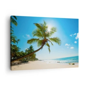 Cuadro sobre lienzo - Impresión de Imagen - Una playa con palmeras en un paisaje tropical. - 70x50cm - Mi lugar privado - Decoración de pared moderna para salón y dormitorio ARTTOR
