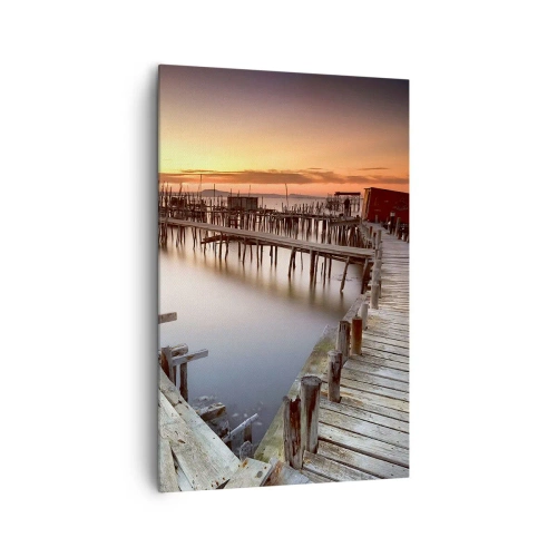 Cuadro sobre lienzo - Impresión de Imagen - Muelles de madera en aguas tranquilas al atardecer - 80x120cm - Auténtico, sublime - Decoración de pared moderna para salón y dormitorio ARTTOR
