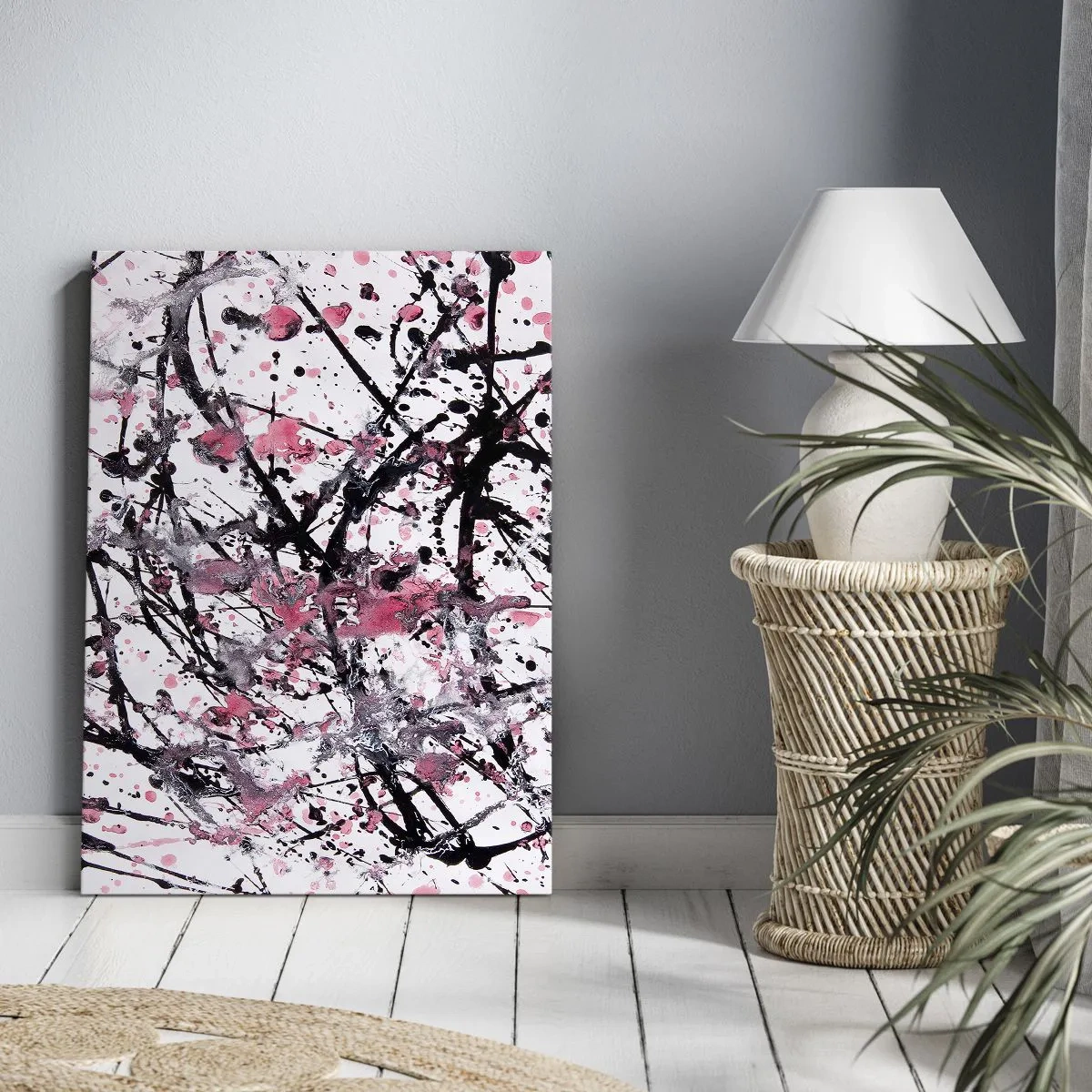 Cuadro sobre lienzo - Impresión de Imagen - Patrón abstracto en tonos rosa, negro y blanco. - 50x70cm - La fugacidad de la vida - Decoración de pared moderna para salón y dormitorio ARTTOR