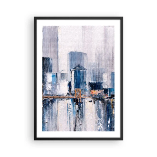 Póster en marco negro - Panorama abstracto de la ciudad en tonos azules y blancos - 50x70cm - Impresión neoyorquina - Decoración de pared moderna para salón y dormitorio ARTTOR