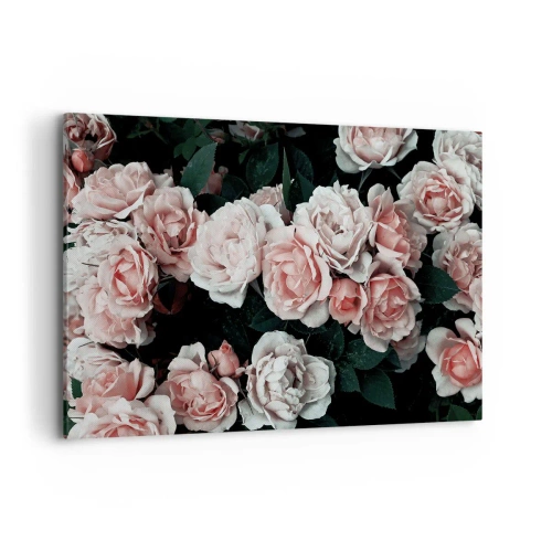 Cuadro sobre lienzo - Impresión de Imagen - Rosas rosadas sobre un fondo oscuro en una composición sutil. - 100x70cm - Conjunto de rosas - Decoración de pared moderna para salón y dormitorio ARTTOR