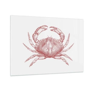 Cuadro sobre vidrio - Impresiones sobre Vidrio - Boceto de un cangrejo rojo sobre un fondo claro en estilo retro - 100x70cm - El explorador de las rocas - Decoración de pared moderna para salón y dormitorio ARTTOR