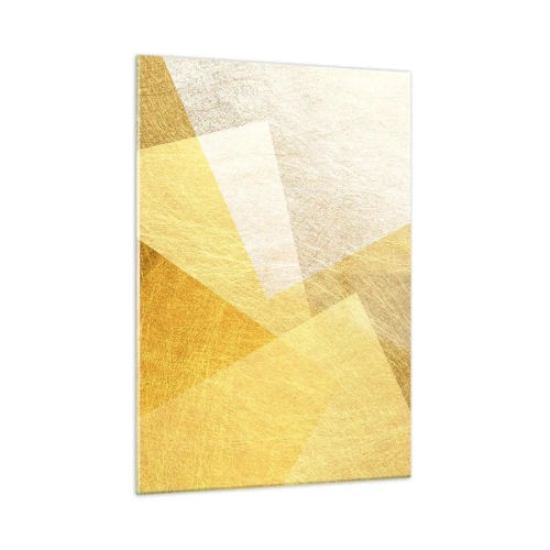 Cuadro sobre vidrio - Impresiones sobre Vidrio - Formas geométricas doradas con textura metálica y ligera. - 50x70cm - Tiempo de geometría - Decoración de pared moderna para salón y dormitorio ARTTOR