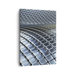 Cuadro sobre lienzo - Impresión de Imagen - Estructura moderna de cuadrados metálicos. - 50x70cm - Ola de plata - Decoración de pared moderna para salón y dormitorio ARTTOR