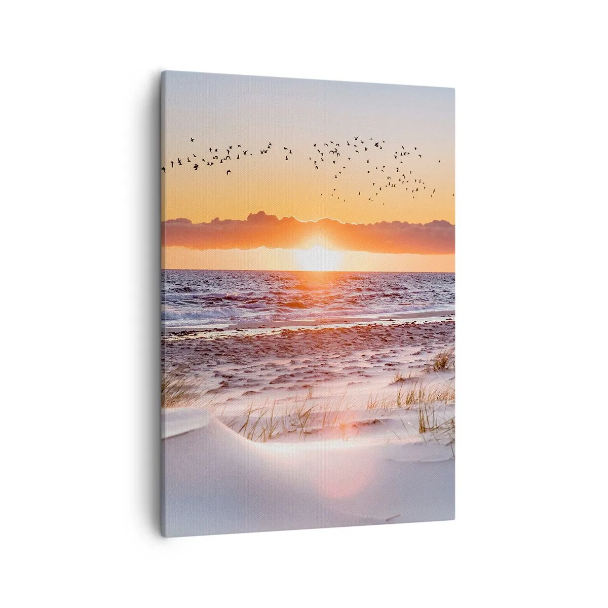 Cuadro sobre lienzo - Impresión de Imagen - Puesta de sol sobre el mar con vistas a las dunas - 50x70cm - Paisaje horizontal - Decoración de pared moderna para salón y dormitorio ARTTOR