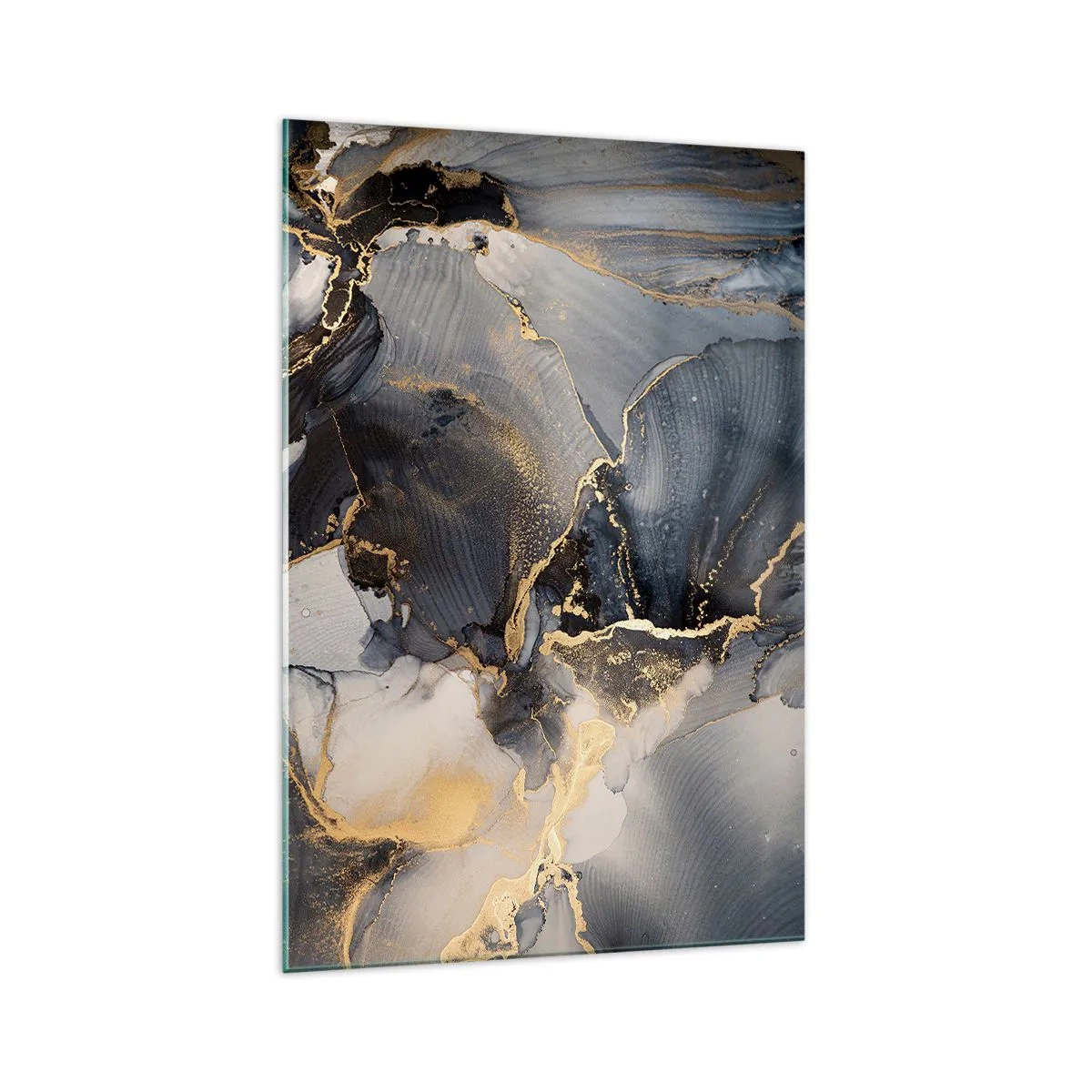 Cuadro sobre vidrio - Impresiones sobre Vidrio - Oro abstracto y gris sobre lienzo - 70x100cm - La vida de una piedra - Decoración de pared moderna para salón y dormitorio ARTTOR