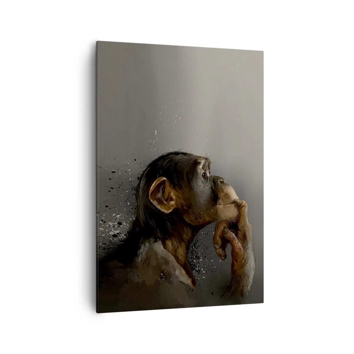 Cuadro sobre lienzo - Impresión de Imagen - Retrato de un mono en pose reflexiva sobre un fondo gris. - 70x100cm - La evolución del pensador - Decoración de pared moderna para salón y dormitorio ARTTOR
