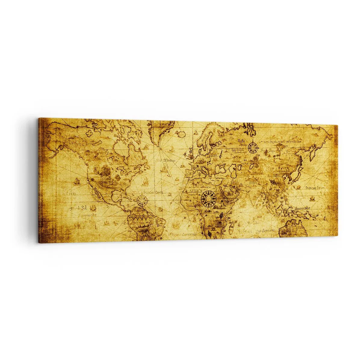 Cuadro sobre lienzo - Impresión de Imagen - Mapa del mundo antiguo de época - 140x50cm - Extraño es este mundo - Decoración de pared moderna para salón y dormitorio ARTTOR