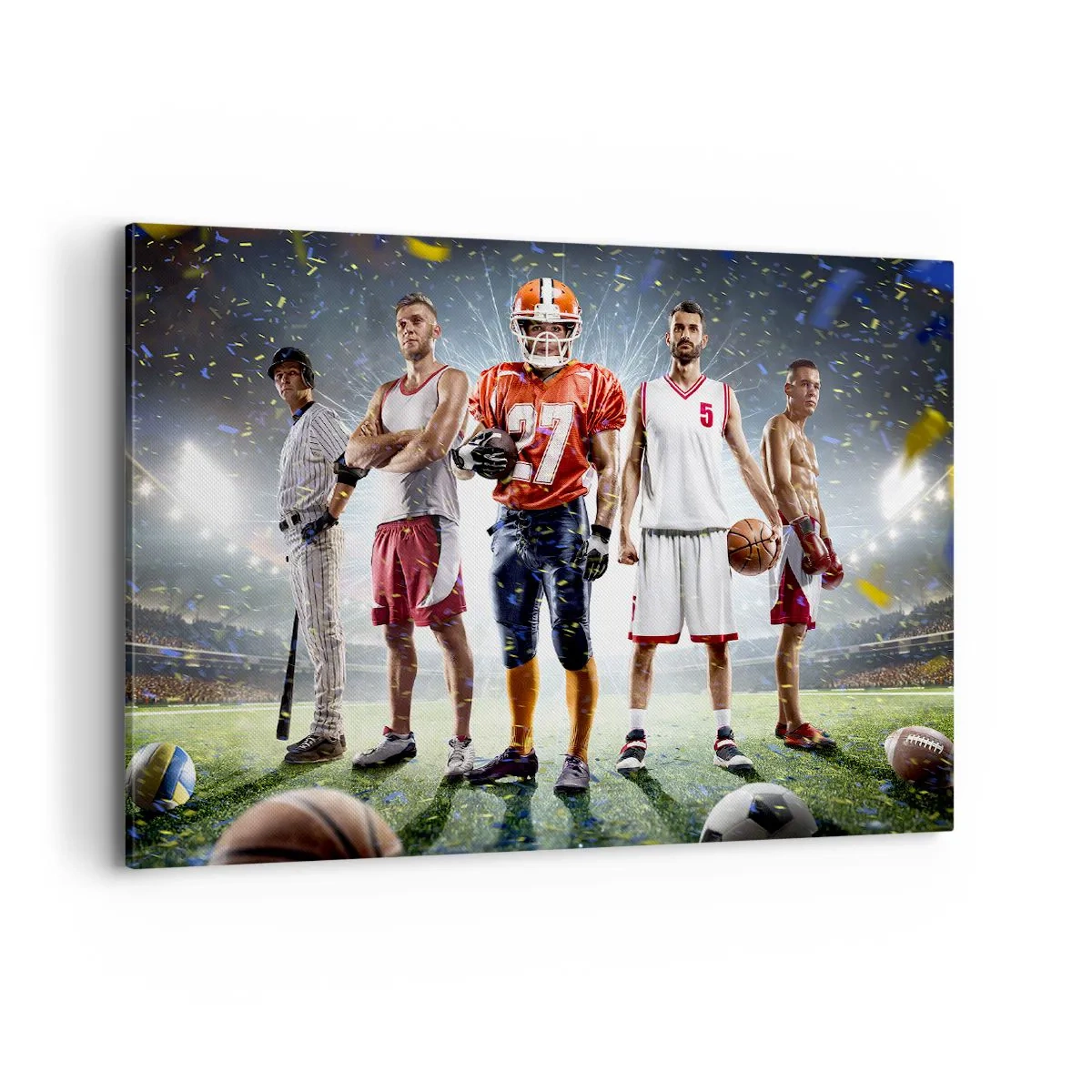 Cuadro sobre lienzo - Impresión de Imagen - Una escena dinámica de atletas de diversas disciplinas en el estadio bajo los focos. - 100x70cm - Gladiadores sobre los terrenos de juego - Decoración de pared moderna para salón y dormitorio ARTTOR