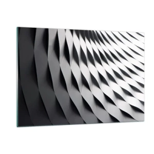 Cuadro sobre vidrio - Impresiones sobre Vidrio - Una estructura abstracta en blanco y negro que se asemeja a formas onduladas. - 120x80cm - En la superficie de las ondas - Decoración de pared moderna para salón y dormitorio ARTTOR