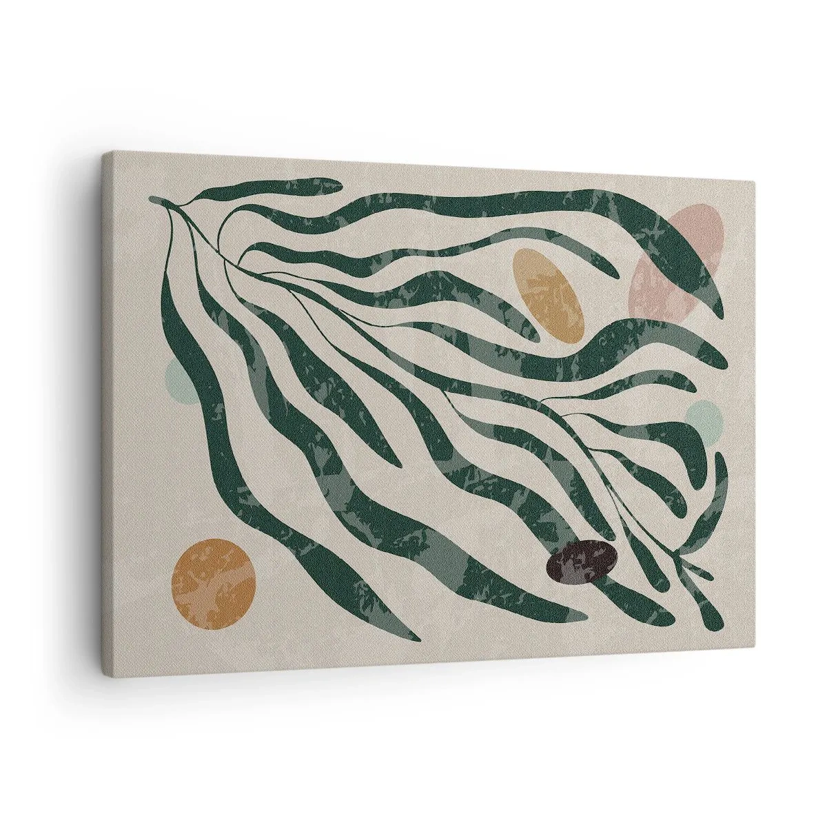 Cuadro sobre lienzo - Impresión de Imagen - Líneas y formas orgánicas en verde y beige. - 70x50cm - Entre verdes - Decoración de pared moderna para salón y dormitorio ARTTOR