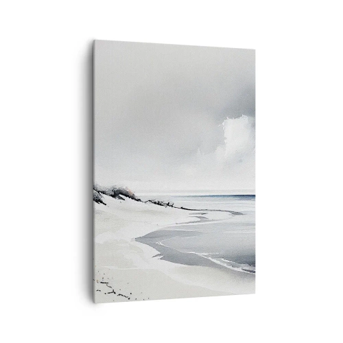 Cuadro sobre lienzo - Impresión de Imagen - Una playa en tonos tenues de gris y azul. - 70x100cm - Juntos desde el principio de los tiempos - Decoración de pared moderna para salón y dormitorio ARTTOR