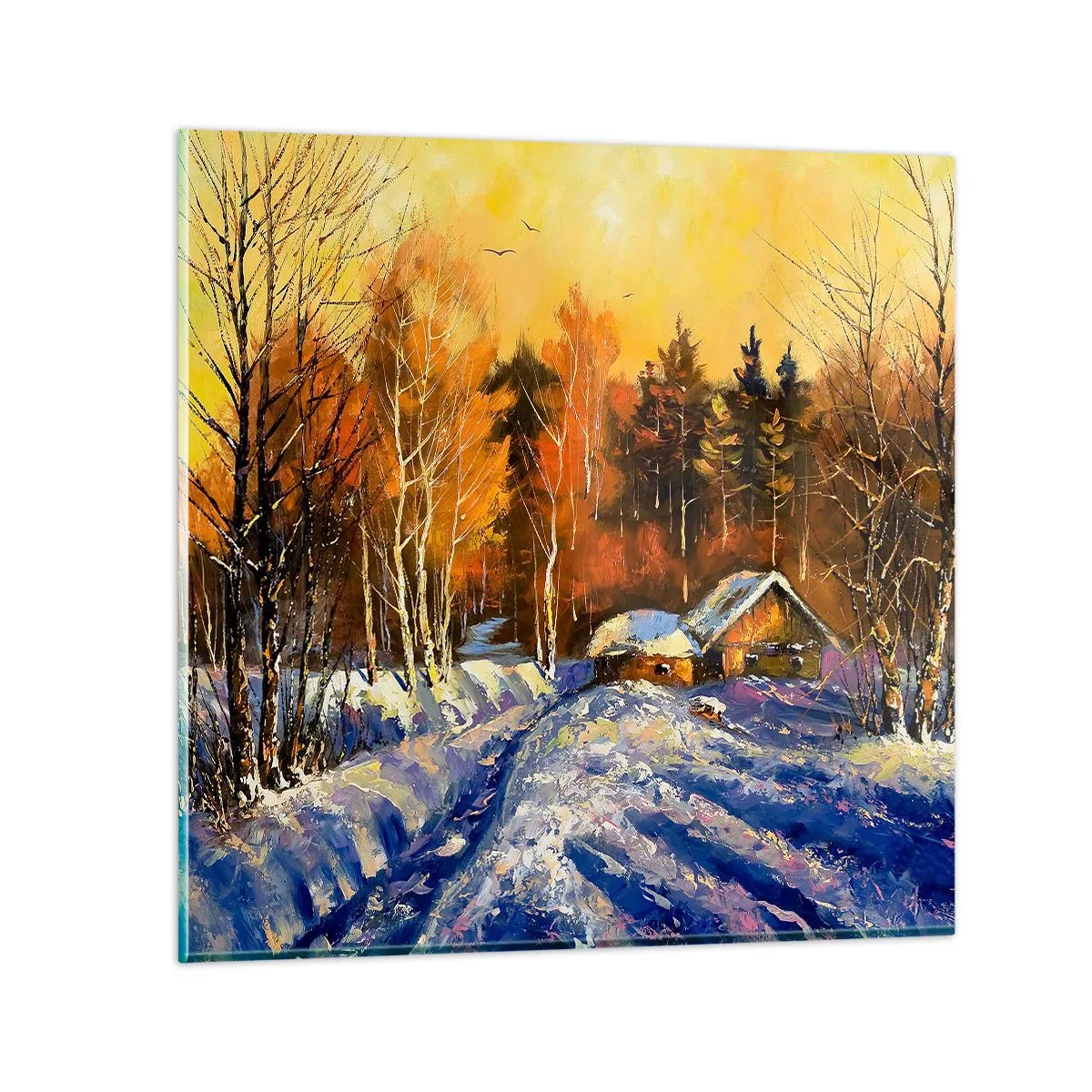 Cuadro sobre vidrio - Impresiones sobre Vidrio - Una impresión invernal al sol - 50x50 cm