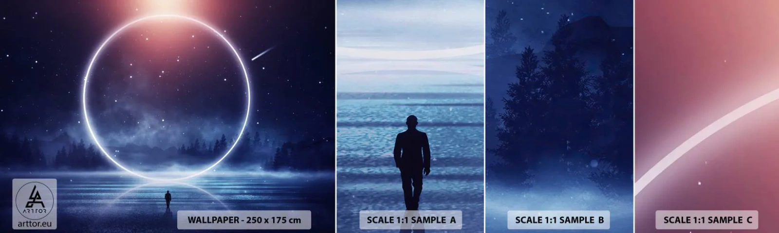 Muestra de fotomural autoadhesivo Deluxe Sticker - Ya están aquí... - Fantasía, Cosmos, Paisaje - 100x30 cm