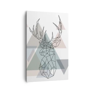 Cuadro sobre lienzo - Impresión de Imagen - Ciervo geométrico sobre un fondo de triángulos pastel. - 80x120cm - En un bosque geométrico - Decoración de pared moderna para salón y dormitorio ARTTOR