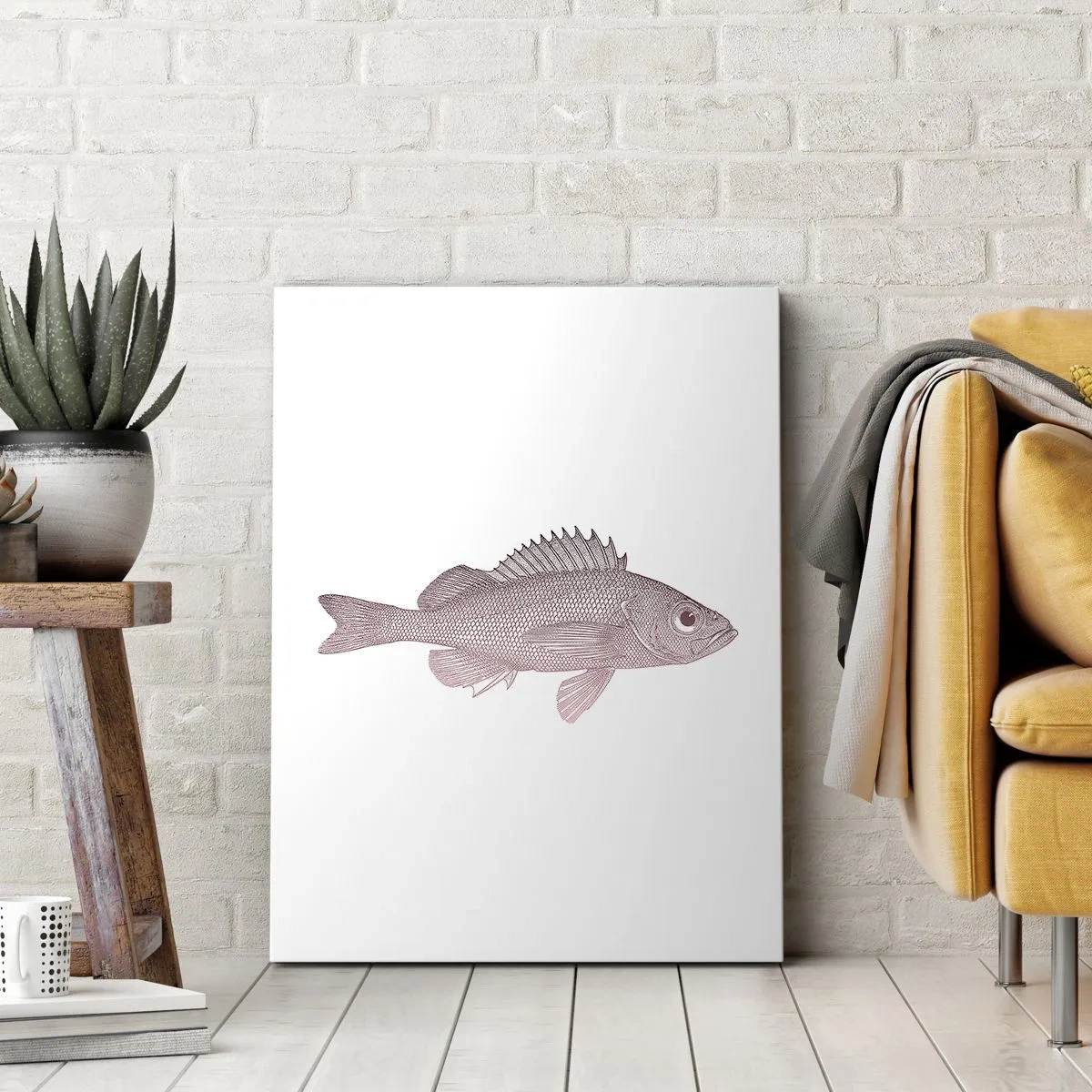 Cuadro sobre lienzo - Impresión de Imagen - Ilustración detallada de un pez sobre un fondo blanco. - 50x70cm - Pez de ojos grandes - Decoración de pared moderna para salón y dormitorio ARTTOR