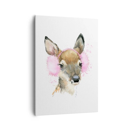 Cuadro sobre lienzo - Impresión de Imagen - Ciervo de acuarela con orejeras rosas - 50x70cm - Y el frío no te molestará más - Decoración de pared moderna para salón y dormitorio ARTTOR