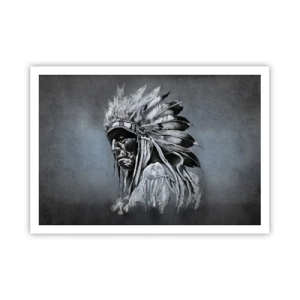 Póster - Retrato de un jefe indio con un tocado tradicional - 100x70cm - Regreso a las raíces - Decoración de pared moderna para salón y dormitorio ARTTOR