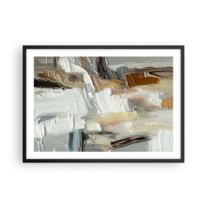 Póster en marco negro - Abstracción textural en tonos tierra y blanco. - 70x50cm - Estratificación de colores - Decoración de pared moderna para salón y dormitorio ARTTOR