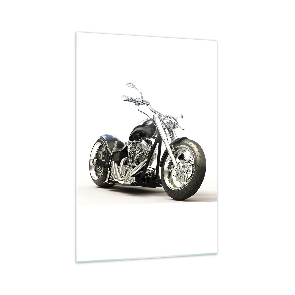 Cuadro sobre vidrio - Impresiones sobre Vidrio - Elegante motocicleta negra sobre fondo blanco. - 70x100cm - Una fuerza con carácter - Decoración de pared moderna para salón y dormitorio ARTTOR