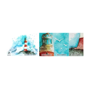 Muestra de fotomural Premium Sand - La unidad de los elementos - Faro, Paisaje, Gráficos - 100x30 cm