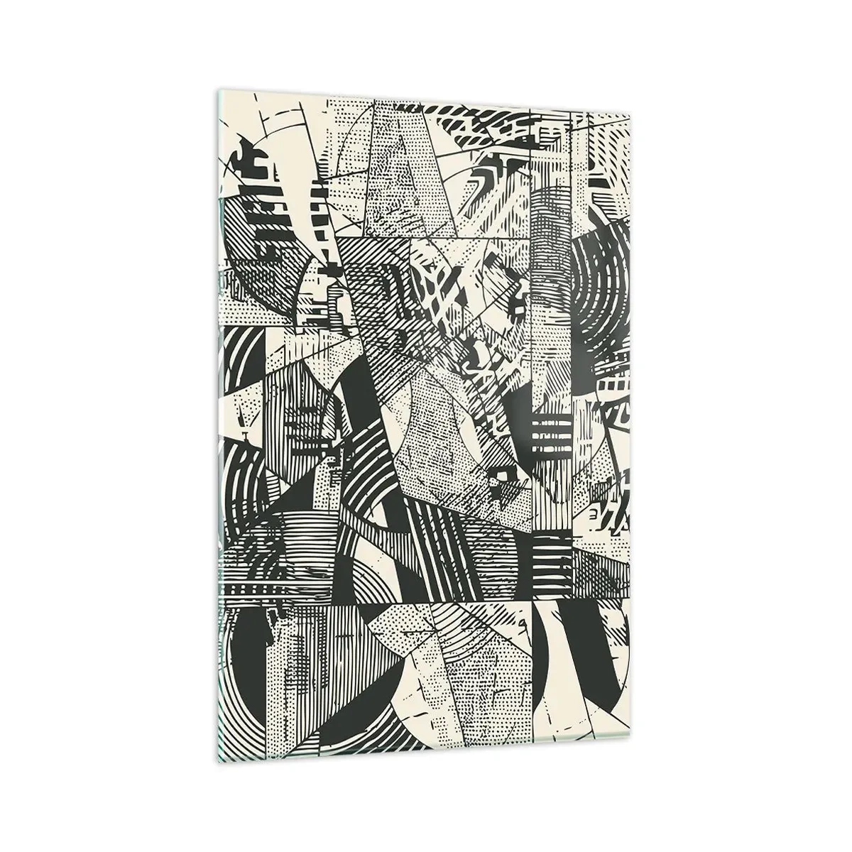 Cuadro sobre vidrio - Impresiones sobre Vidrio - Patrones abstractos geométricos en tonos verdes sobre un fondo claro - 80x120cm - La dinámica del presente - Decoración de pared moderna para salón y dormitorio ARTTOR