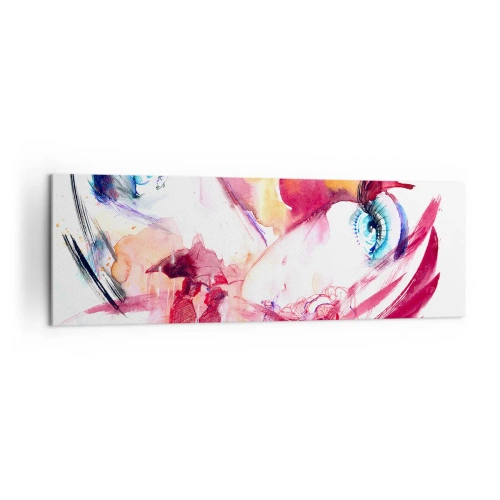 Cuadro sobre lienzo - Impresión de Imagen - Un rostro abstracto con ojos expresivos y acentos rojos. - 160x50cm - En la cercanía el mundo florece - Decoración de pared moderna para salón y dormitorio ARTTOR