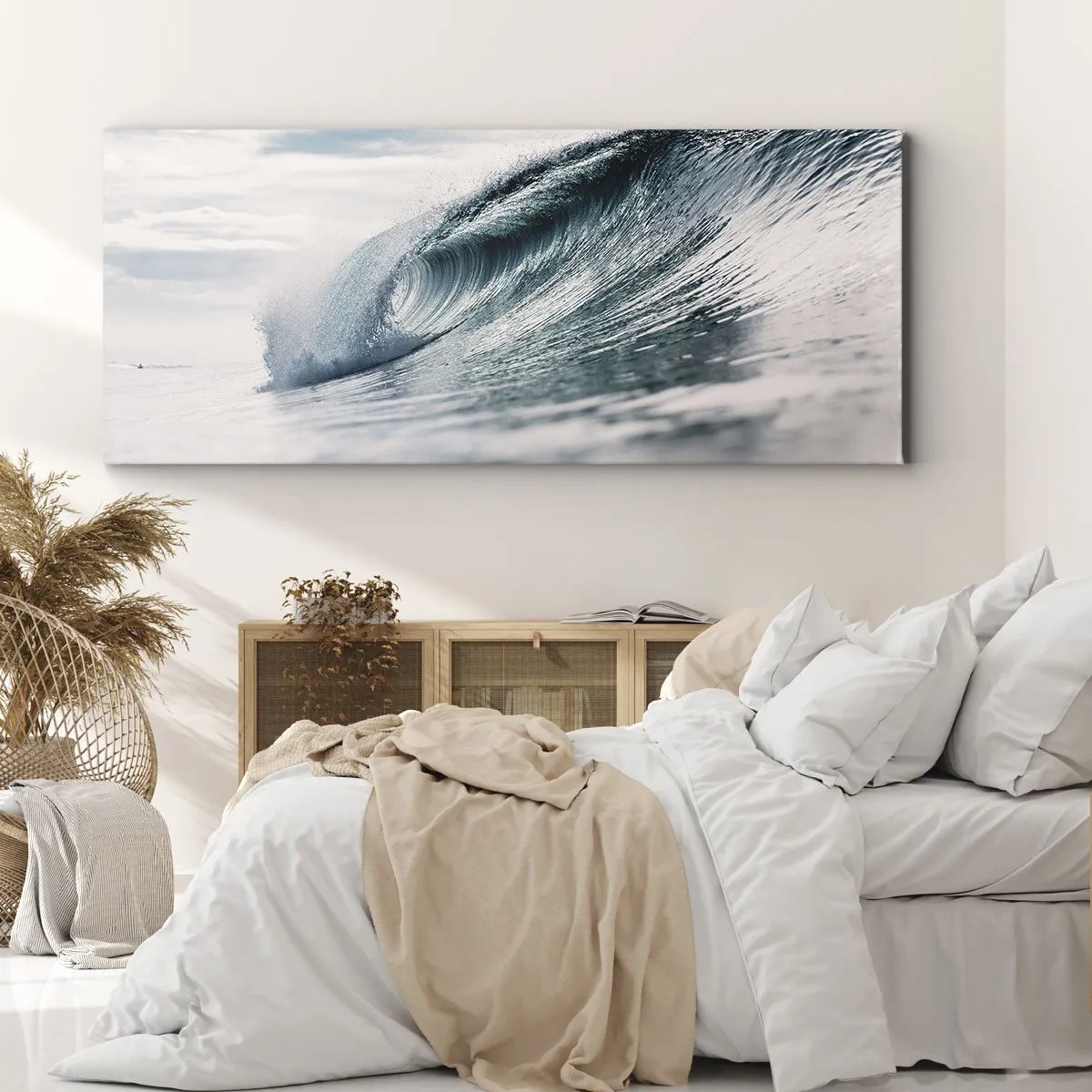 Cuadro sobre lienzo - Impresión de Imagen - Una ola del mar capturada en un momento dinámico contra el cielo. - 160x50cm - La cima del océano - Decoración de pared moderna para salón y dormitorio ARTTOR
