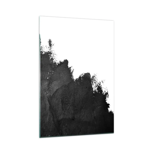 Cuadro sobre vidrio - Impresiones sobre Vidrio - Abstracción en blanco y negro con pinceladas contrastantes. - 70x100cm - Elementos: tierra - Decoración de pared moderna para salón y dormitorio ARTTOR