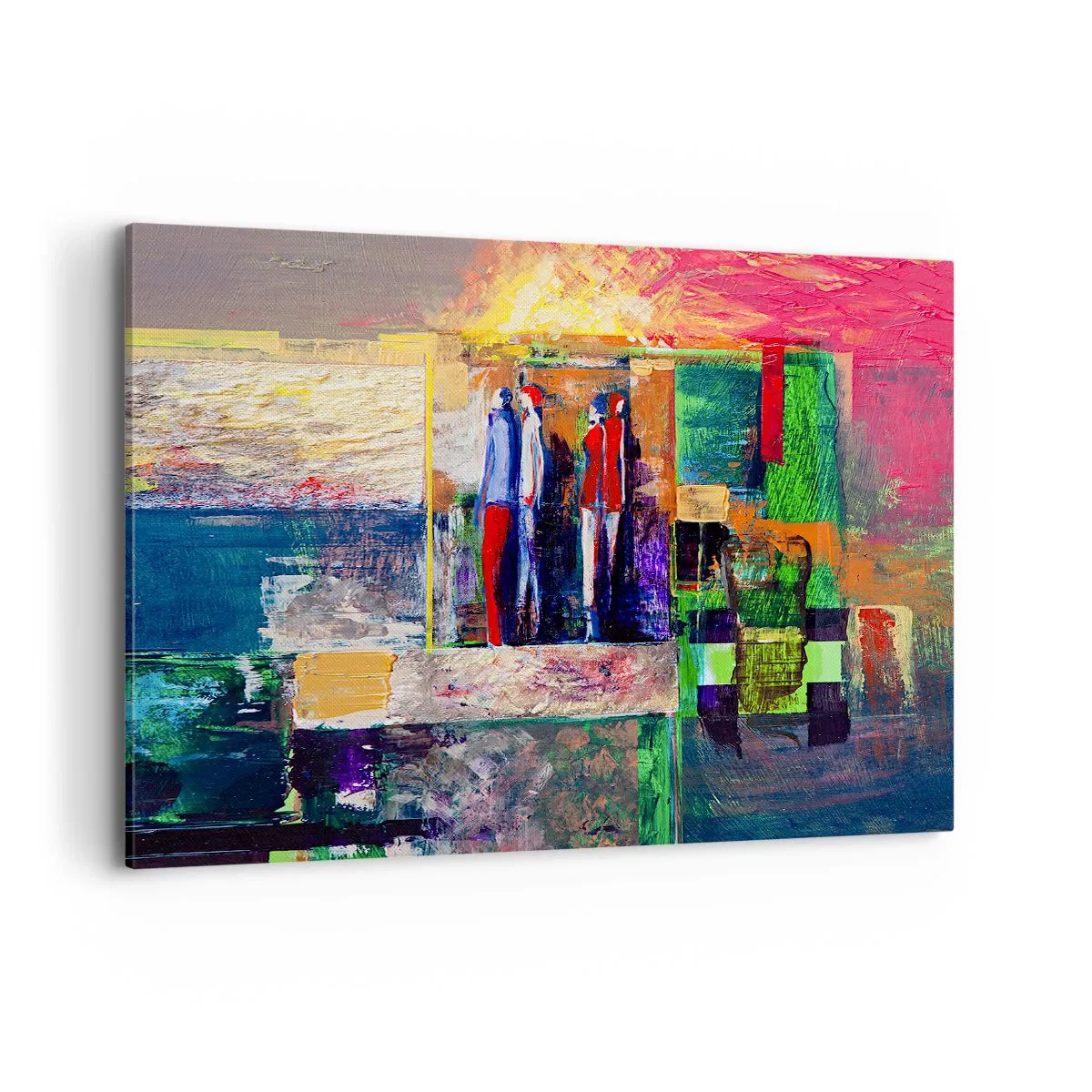 Cuadro sobre lienzo - Impresión de Imagen - Composición abstracta con figuras y patrones geométricos. - 100x70cm - Relaciones y emociones - Decoración de pared moderna para salón y dormitorio ARTTOR