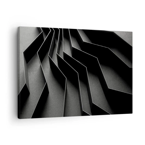 Cuadro sobre lienzo - Impresión de Imagen - Abstracción en blanco y negro con estructuras geométricas. - 70x50cm - Orden espacial - Decoración de pared moderna para salón y dormitorio ARTTOR