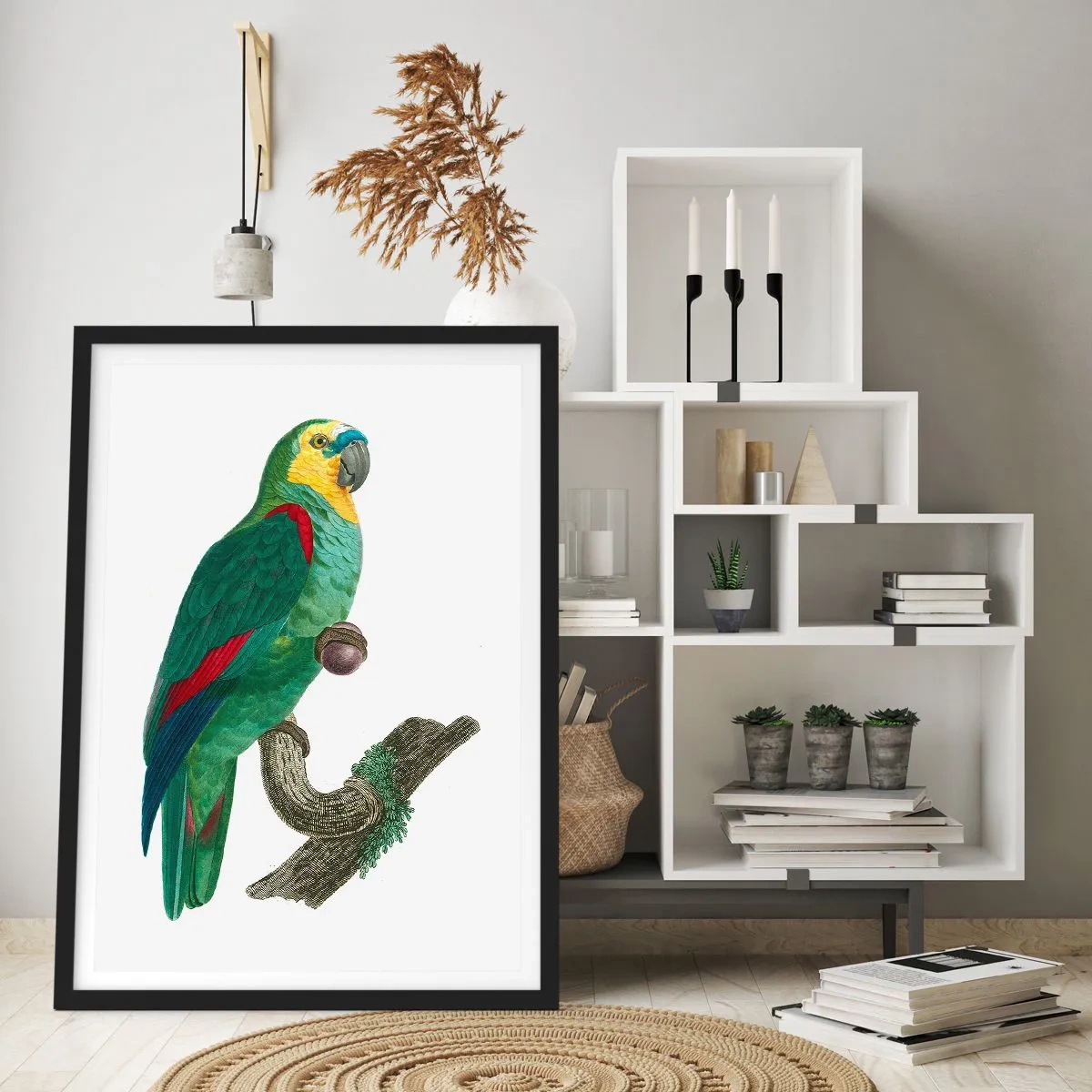 Póster en marco negro - Retrato de loro - 50x70cm - Retrato de un loro - Decoración de pared moderna para salón y dormitorio ARTTOR