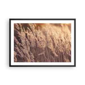 Póster en marco negro - Hierbas doradas con el sol poniente como telón de fondo - 70x50cm - Listos para dar la bienvenida al otoño - Decoración de pared moderna para salón y dormitorio ARTTOR