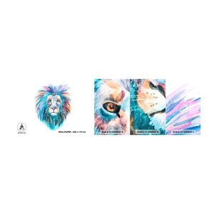 Muestra de fotomural autoadhesivo Deluxe Sticker - Aura electrizante - animales, León, Abstracción - 100x30 cm