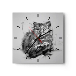 Reloj de pared - Reloj de vidrio - Retrato en blanco y negro de un león en un estilo artístico con trazos dinámicos. - 30x30cm - Sí, estoy escuchando - Decoración de pared moderna para salón y dormitorio ARTTOR