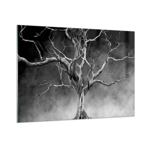 Cuadro sobre vidrio - Impresiones sobre Vidrio - Árbol negro contra la niebla - 100x70cm - Primordial y sagrado - Decoración de pared moderna para salón y dormitorio ARTTOR