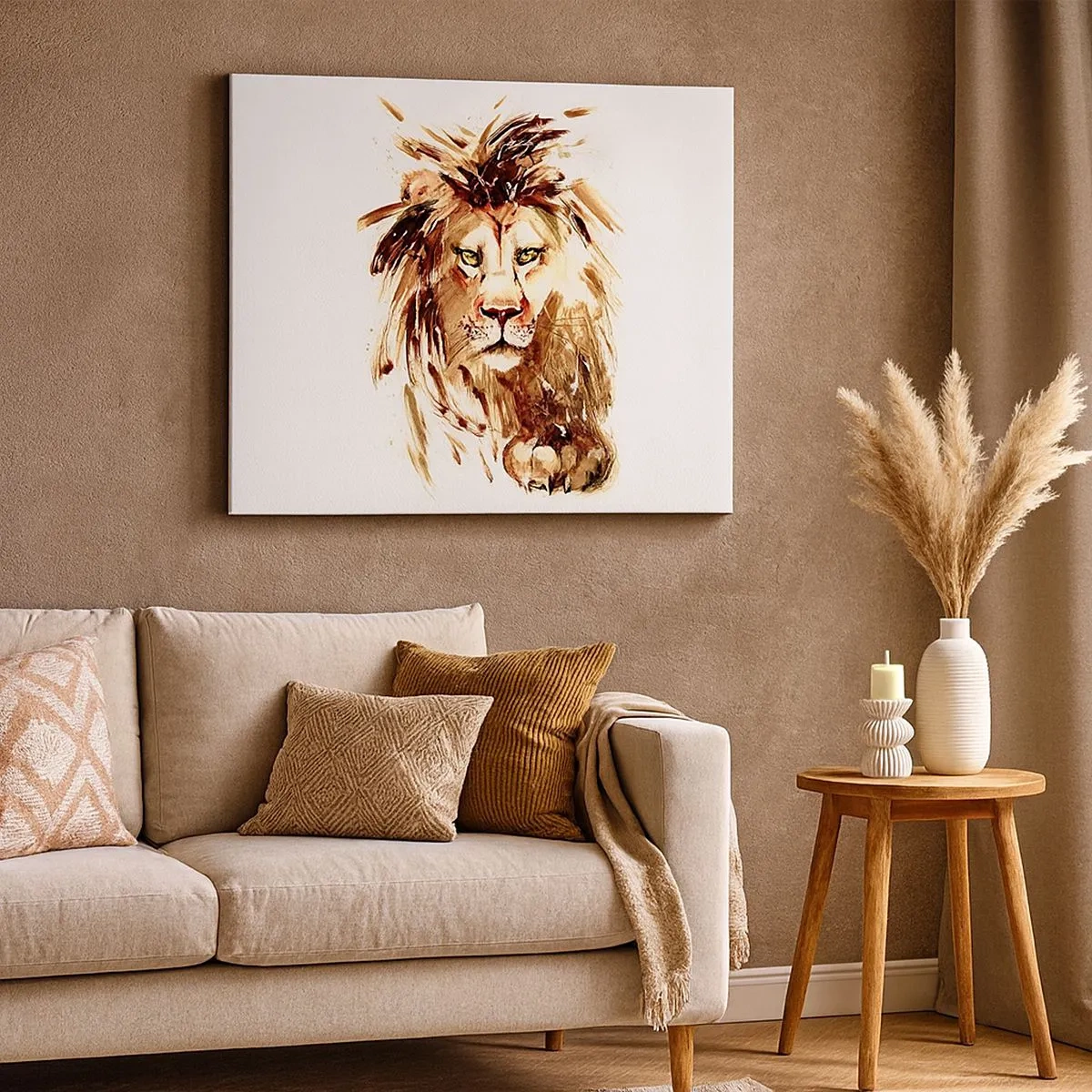 Cuadro sobre lienzo - Impresión de Imagen - Retrato en acuarela de un león con intensos detalles. - 70x50cm - Fuerza y dignidad - Decoración de pared moderna para salón y dormitorio ARTTOR