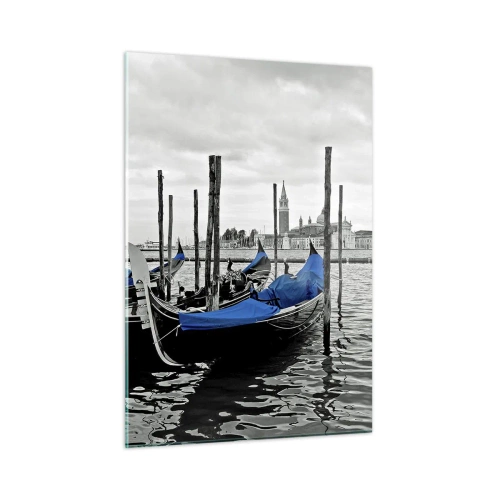 Cuadro sobre vidrio - Impresiones sobre Vidrio - Góndolas azules con el paisaje veneciano como telón de fondo - 50x70cm - Venecia en el pensamiento - Decoración de pared moderna para salón y dormitorio ARTTOR