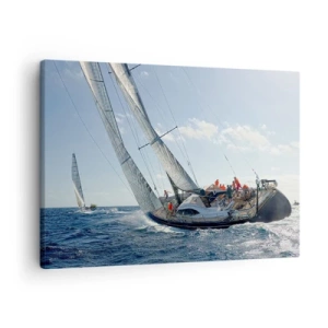 Cuadro sobre lienzo - Impresión de Imagen - Carrera de yates en mar abierto bajo un cielo azul - 70x50cm - Que gane el mejor - Decoración de pared moderna para salón y dormitorio ARTTOR