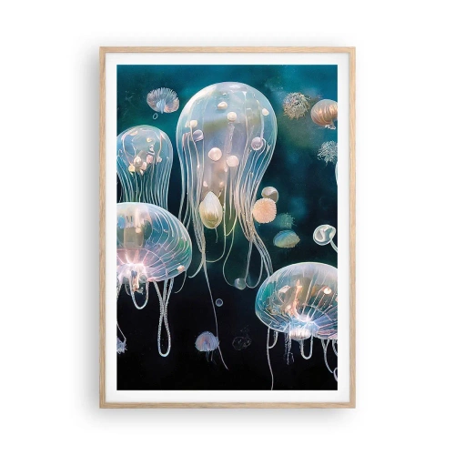 Póster en marco roble claro - Globos submarinos - 70x100 cm