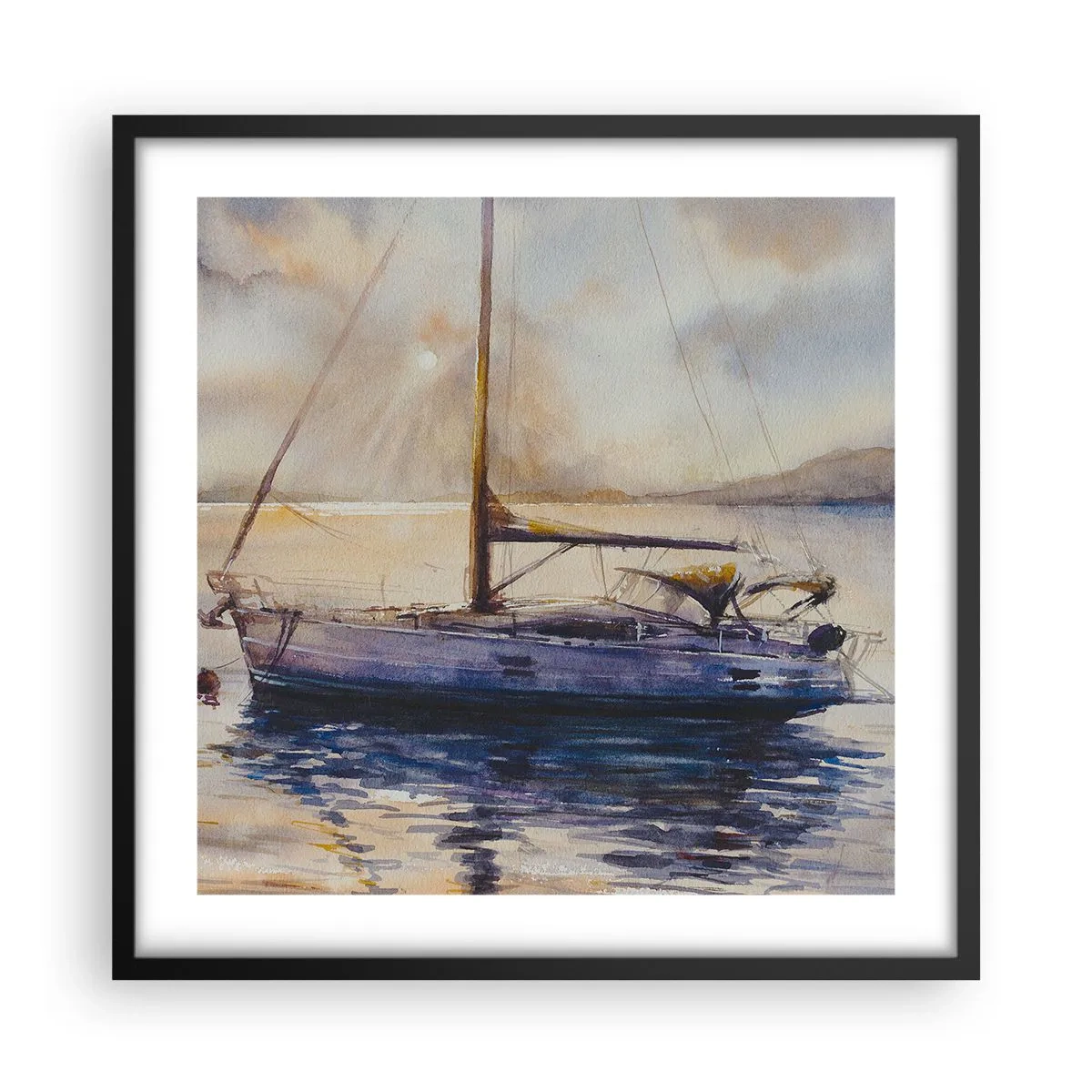Póster en marco negro - Atardecer en la bahía - 50x50 cm