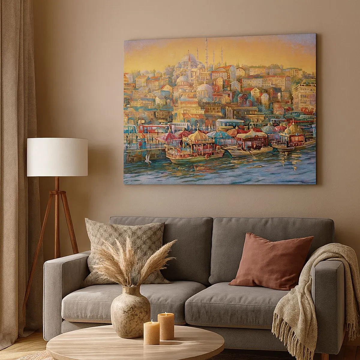 Cuadro sobre lienzo - Impresión de Imagen - Panorama pintoresco de Estambul con vistas a la bahía y a la ciudad. - 70x50cm - Una historia en Estambul - Decoración de pared moderna para salón y dormitorio ARTTOR