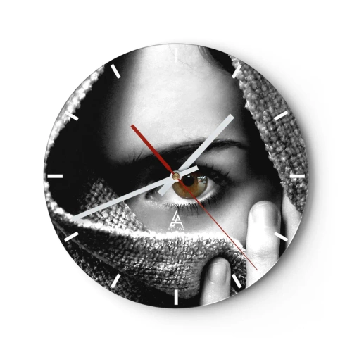 Reloj de pared - Reloj de vidrio - Look en blanco y negro oculto tras la tela. - 30x30cm - Conoce el misterio - Decoración de pared moderna para salón, cocina y dormitorio ARTTOR