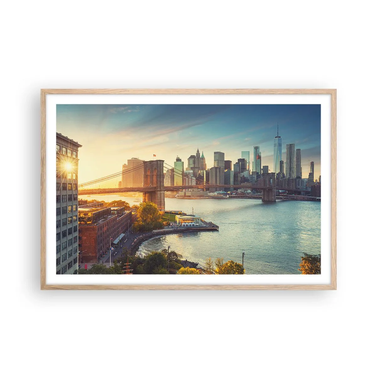 Póster en marco roble claro - El amanecer de la gran ciudad - 91x61 cm