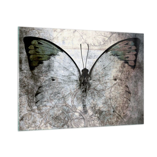 Cuadro sobre vidrio - Impresiones sobre Vidrio - Mariposa abstracta sobre el fondo de un adorno antiguo. - 100x70cm - En el estilo Art Nouveau - Decoración de pared moderna para salón y dormitorio ARTTOR