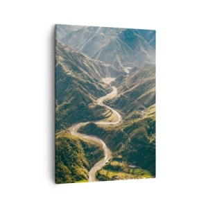 Cuadro sobre lienzo - Impresión de Imagen - Un paisaje de montaña con un camino sinuoso entre colinas verdes. - 50x70cm - Directamente desde el corazón de las montañas - Decoración de pared moderna para salón y dormitorio ARTTOR