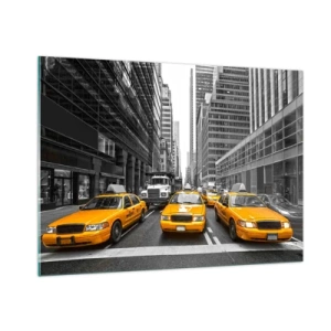Cuadro sobre vidrio - Impresiones sobre Vidrio - Taxis amarillos en las calles de Nueva York - 100x70cm - Nosotros somos los que damos color a la ciudad - Decoración de pared moderna para salón y dormitorio ARTTOR