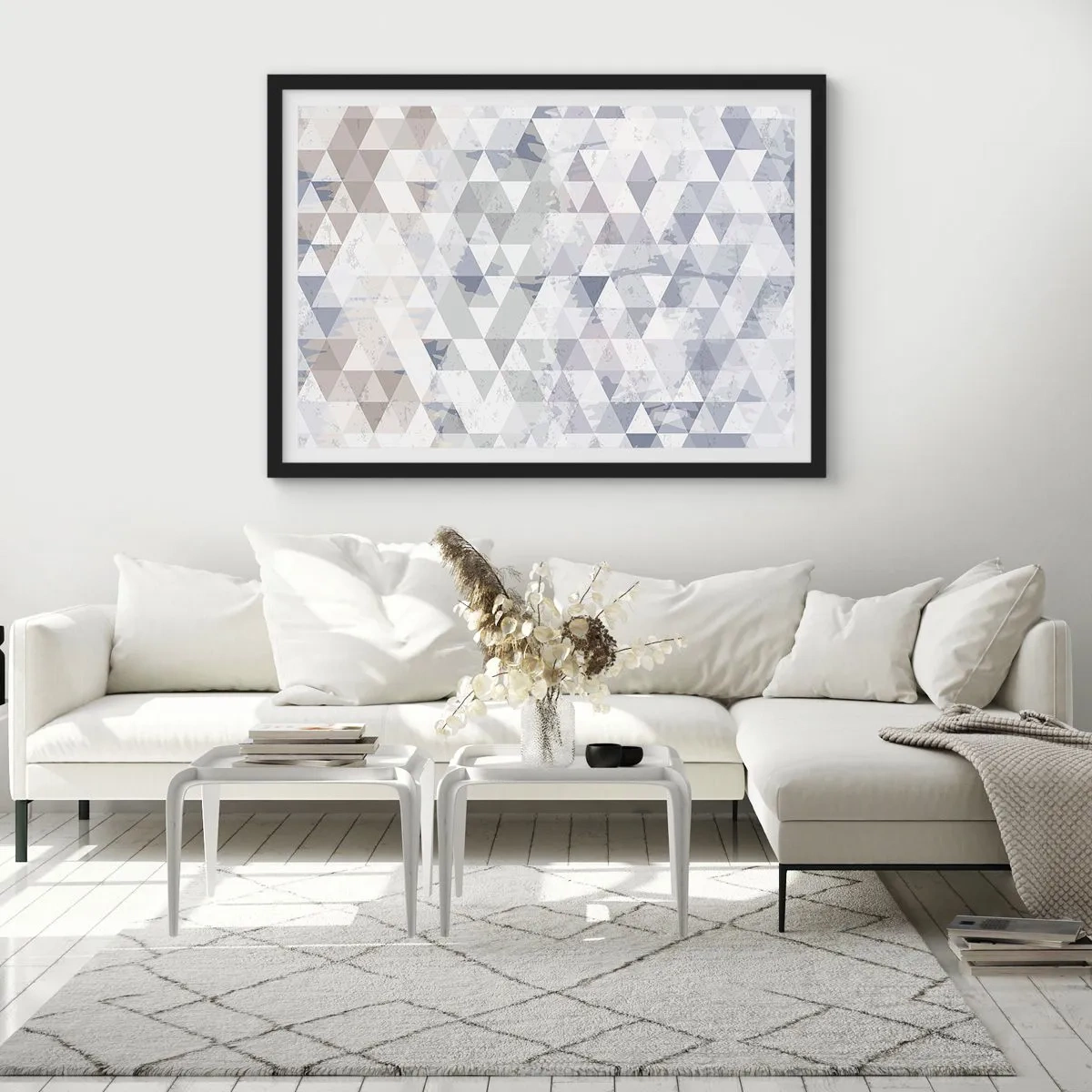 Póster en marco negro - Patrón de triángulo geométrico en tonos pastel - 70x50cm - A ritmo de triángulo - Decoración de pared moderna para salón y dormitorio ARTTOR